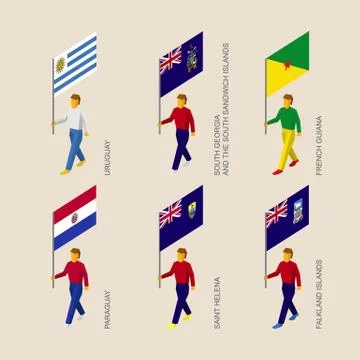 Set of 3d people with flags of South America countries Stock Illustration