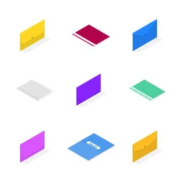 Set of 3D plastic file folders, vector illustration. Stock Illustration
