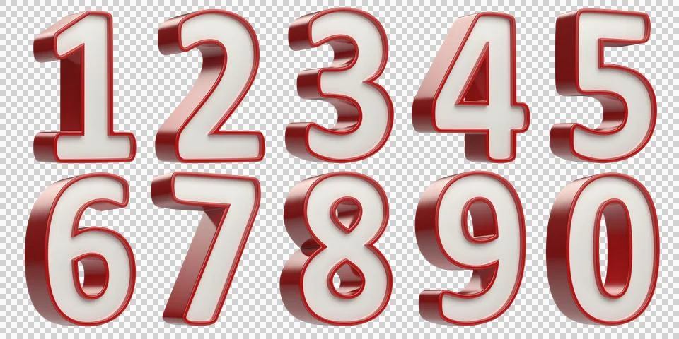 Set of 3D plastic numbers with red frame Stock-Illustration
