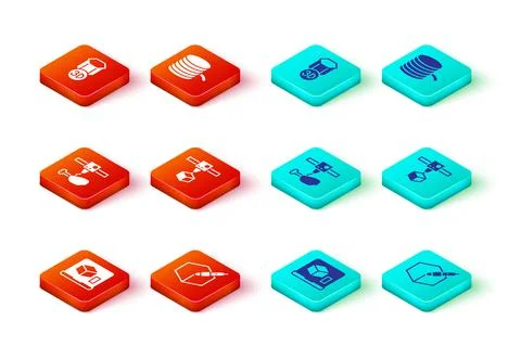 Set 3D printer, 3d pen tool, chicken leg, cube, Filament for and icon. Vector Illustrazione stock