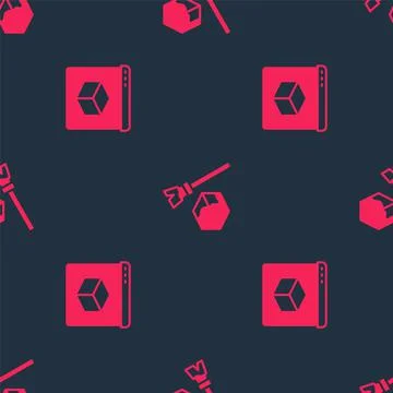 Set 3D printer and Isometric cube on seamless pattern. Vector 스톡 일러스트