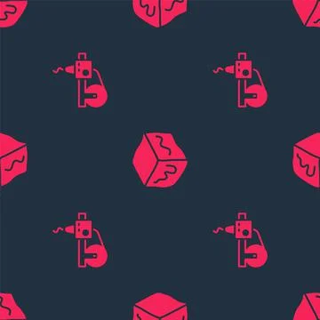 Set 3D printer and Isometric cube on seamless pattern. Vector Illustrazione stock