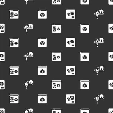 Set 3D printer, , and on seamless pattern. Vector Stock Illustration