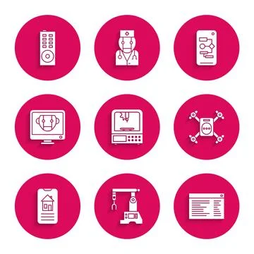 Set 3D printer, Assembly line, Software, web developer programming code, Dr.. Stock Illustration