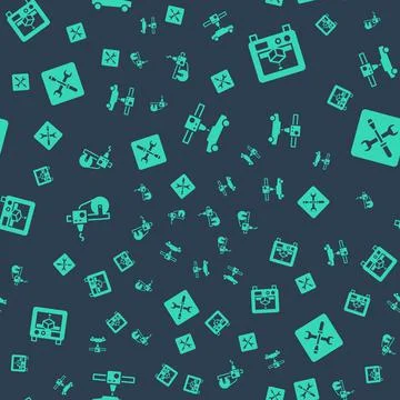 Set 3D printer car, , and setting on seamless pattern. Vector Stock Illustration