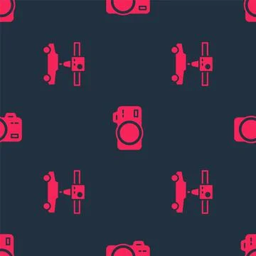 Set 3D printer car and Photo camera on seamless pattern. Vector 스톡 일러스트