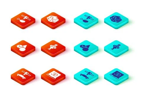 Set 3D printer car, Basic geometric shapes, scanner, Isometric cube and chicken Stock Illustration