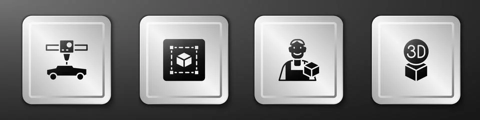 Set 3D printer car, Geometric figure Cube, Graphic designer and Isometric cub Illustrazione stock