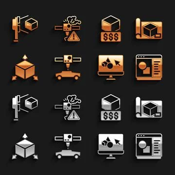 Set 3D printer car, Graphing paper for engineering, software, Isometric cube Illustrazione stock