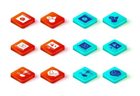 Set 3D printer chicken leg, Isometric cube, software, Basic geometric shapes  Ilustração Stock