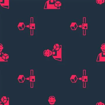 Set 3D printer cube and Graphic designer on seamless pattern. Vector Stock Illustration