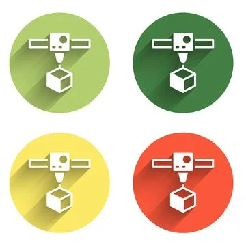 Set 3D printer cube icon isolated with long shadow background. 3d printing... イラスト素材