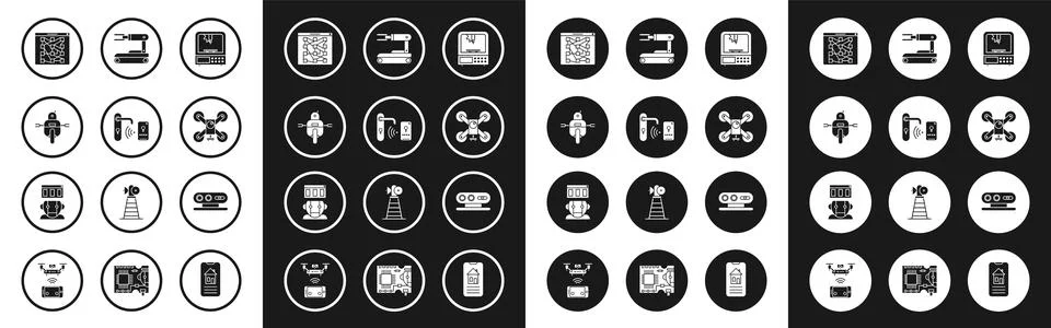 Set 3D printer, Digital door lock with wireless technology for unlock, Robot Stockillustratie