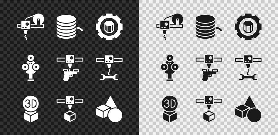 Set 3D printer, Filament for, setting, Isometric cube, Basic geometric shapes Illustrazione stock