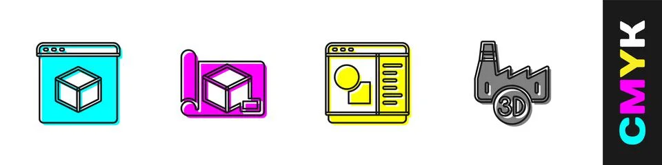 Set 3D printer, Graphing paper for engineering, software and Printing house Illustrazione stock