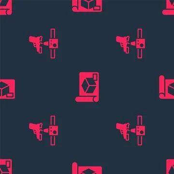 Set 3D printer gun and Graphing paper for engineering on seamless pattern Stock Illustration