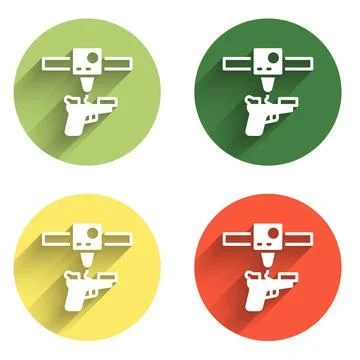 Set 3D printer gun icon isolated with long shadow background. 3d printing. .. Stock Illustration
