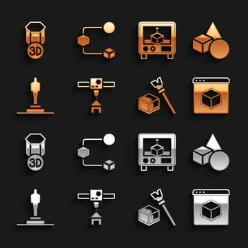 Set 3D printer house, Basic geometric shapes, Isometric cube, model,  and  .. Illustrazione stock
