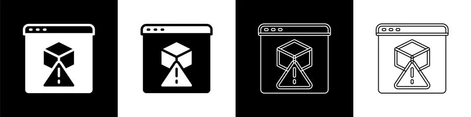 Set 3D printer icon isolated on black and white background. 3d printing. Vector Stock Illustration
