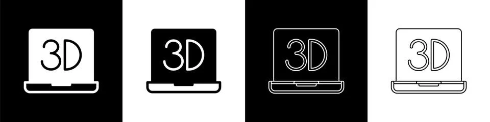 Set 3D printer icon isolated on black and white background. 3d printing. Vector 스톡 일러스트