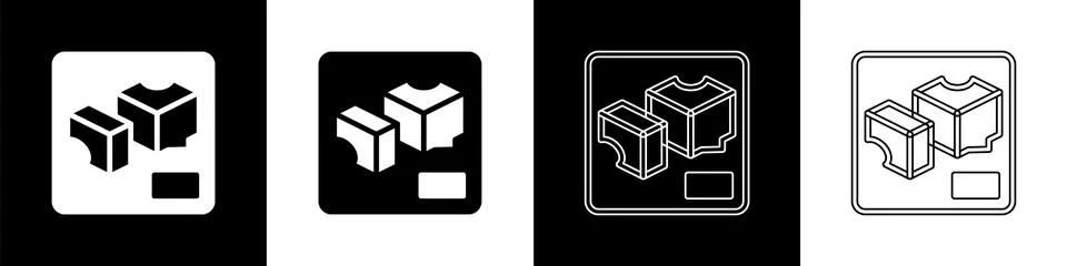 Set 3D printer icon isolated on black and white background. 3d printing. Vector Illustrazione stock