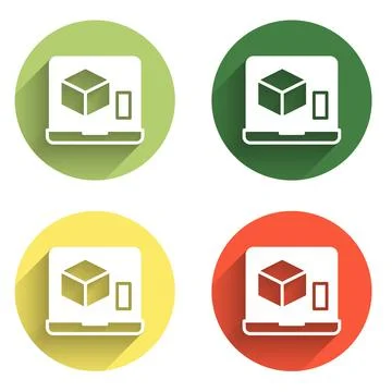 Set 3D printer icon isolated with long shadow background. 3d printing. Colo.. 库存插图
