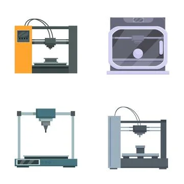 Set of 3d printer icons in flat design Illustrazione stock