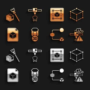 Set 3D printer, Isometric cube, warning, file, Geometric figure Cube, and tooth 스톡 일러스트