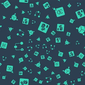 Set 3D printer, , Isometric cube and on seamless pattern. Vector Illustrazione stock