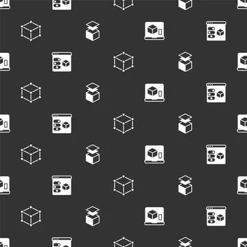 Set 3D printer, , Isometric cube and Layers on seamless pattern. Vector Stock Illustration
