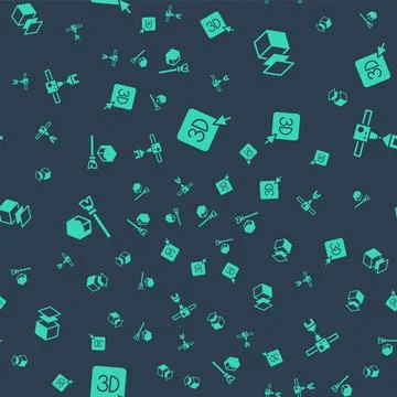 Set 3D printer, Layers, Isometric cube and house on seamless pattern. Vector Illustrazione stock