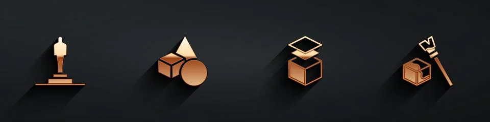 Set 3D printer model, Basic geometric shapes, Layers and Isometric cube icon Illustrazione stock