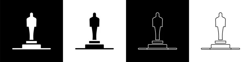 Set 3D printer model icon isolated on black and white background. 3d printing Stock Illustration