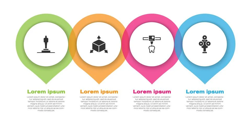 Set 3D printer model, Isometric cube, tooth and scanner. Business infographic Stock Illustration