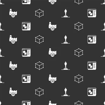 Set 3D printer model, software, Printing house industry and Isometric cube on Ilustração Stock