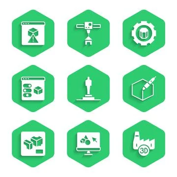 Set 3D printer model, software, Printing house industry, 3d pen tool, setting Ilustração Stock