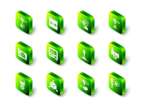 Set 3D printer perfect copy, warning, house, Printing industry, scanner with Stock Illustration