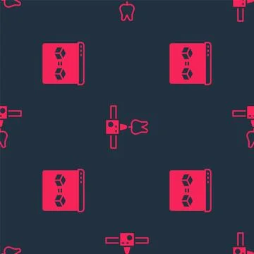 Set 3D printer perfect copy and tooth on seamless pattern. Vector Stock Illustration
