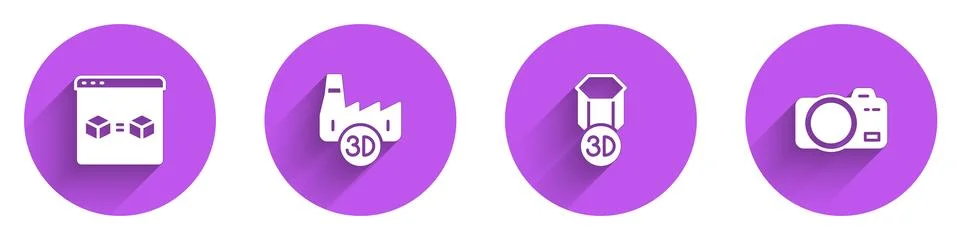 Set 3D printer perfect copy, Printing house industry, and Photo camera icon with Stockillustratie