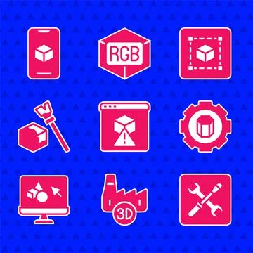 Set 3D printer, Printing house industry, setting, software, Isometric cube Ilustração Stock