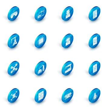 Set 3D printer, Robot doctor, Computer api interface, Assembly line, Drone Stock Illustration