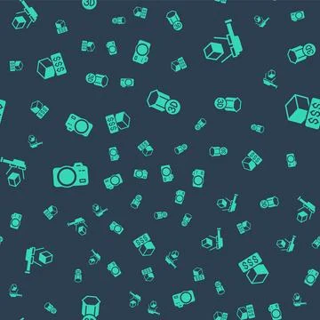 Set 3D printer, scanner with cube, Photo camera and services on seamless pa.. 스톡 일러스트