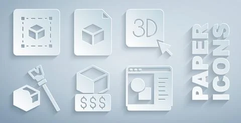 Set 3D printer services, Isometric cube, software, file and Geometric figure Ilustração Stock