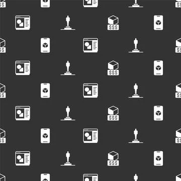 Set 3D printer services, software, and model on seamless pattern. Vector Stock Illustration