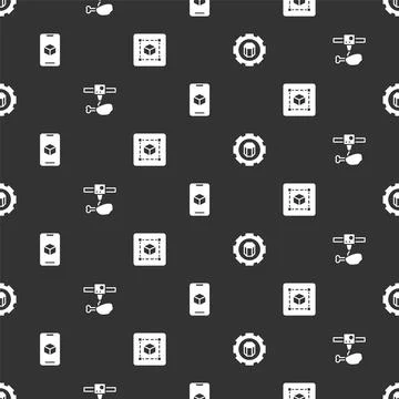 Set 3D printer setting, chicken leg, software and Geometric figure Cube on 스톡 일러스트