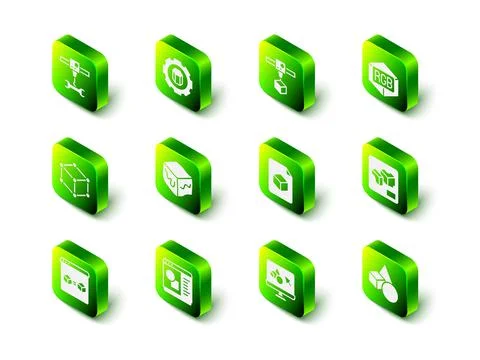 Set 3D printer setting, cube, RGB and CMYK color mixing, Basic geometric shapes Illustrazione stock