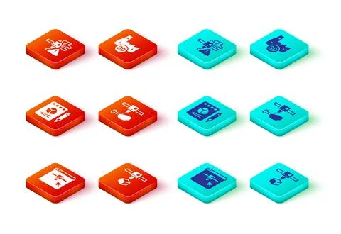 Set 3D printer setting, cube, Sketch on paper, chicken leg, Printing house .. 스톡 일러스트