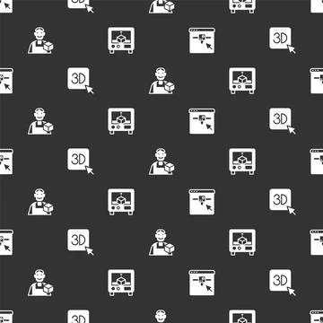 Set 3D printer setting, , Graphic designer and on seamless pattern. Vector Stock Illustration