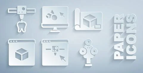 Set 3D printer setting, Graphing paper for engineering, scanner, software and Illustrazione stock