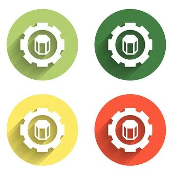 Set 3D printer setting icon isolated with long shadow background. 3d printi.. Stock Illustration